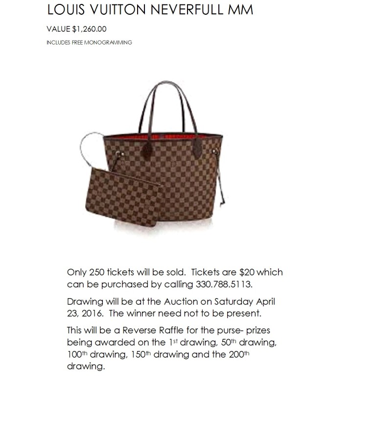 Raffle Tickets Still Available for Louis Vuitton Handbag Drawing