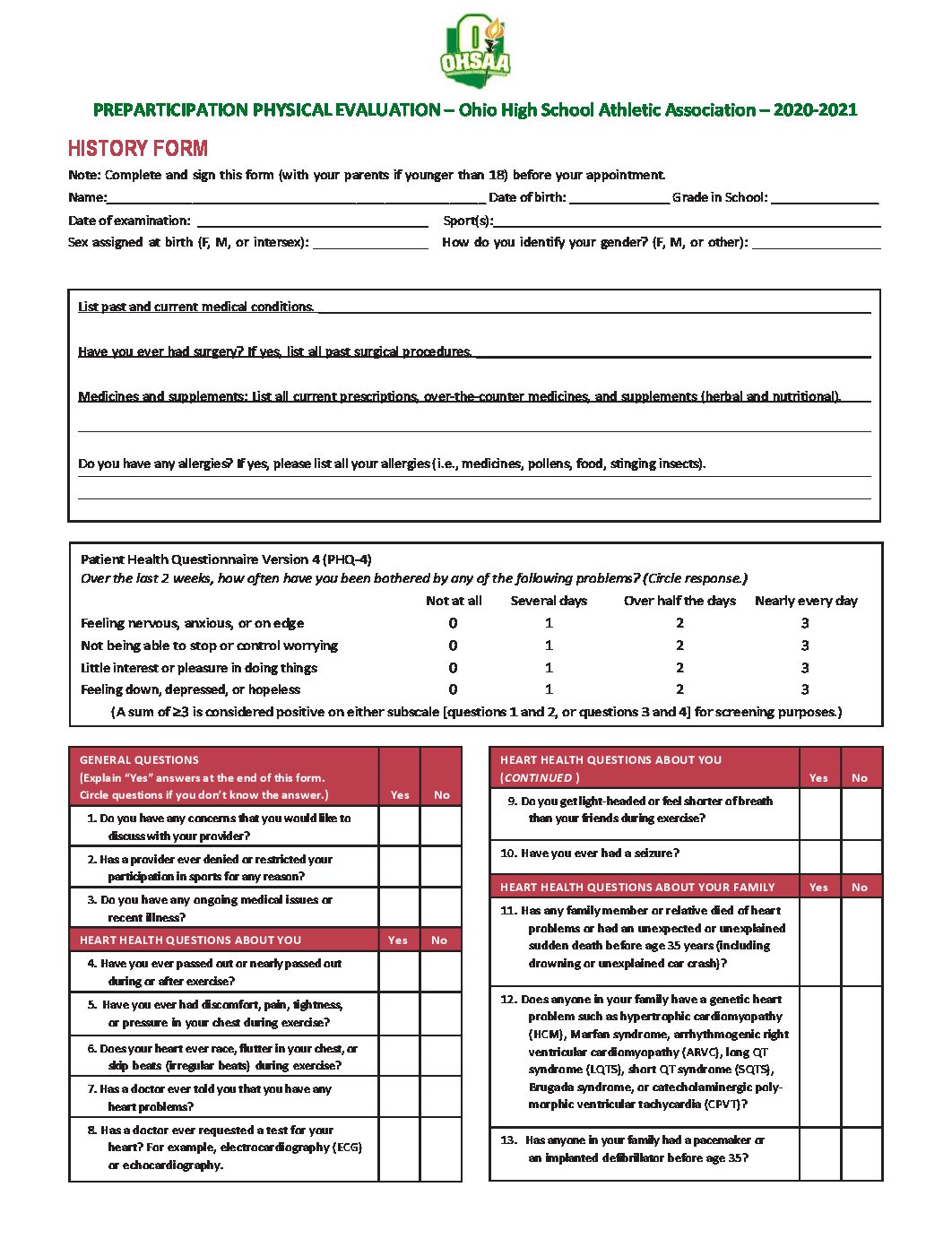 Ohsaa Physical Form 2022 2023 Printable Forms Free Online   OHSAA 2020 2021 Physical Form Pdf 