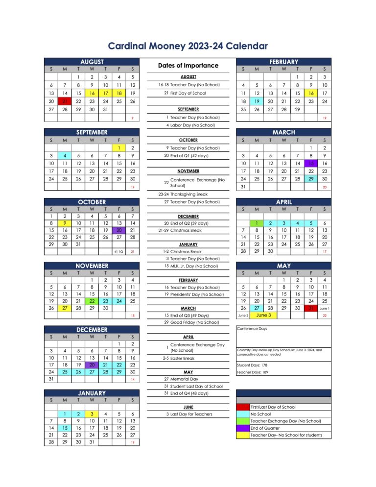 Preliminary 202324 School Calendar Cardinal Mooney
