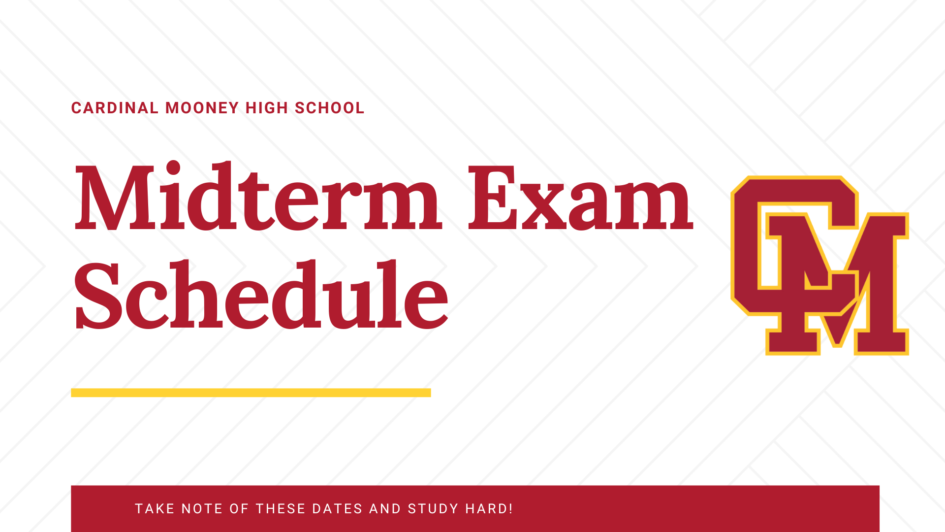 Midterm exam schedule set Cardinal Mooney